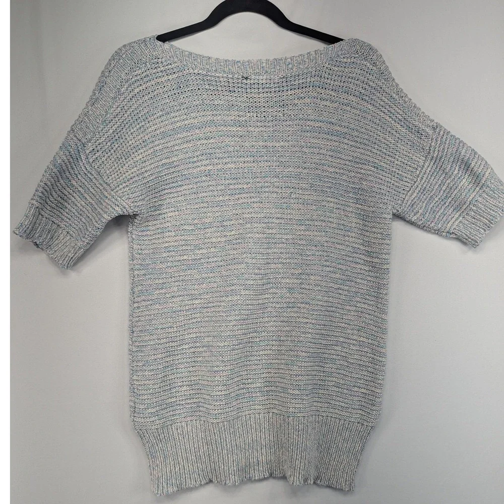 Viva La Vida Essential Style Pastel Space Dye Short Sleeve Knit Sweater Large